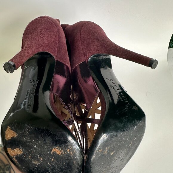 Givenchy Birdcage Cut Out Ankle Boots Burgundy Heels 38.1/5 - Picture 4 of 8